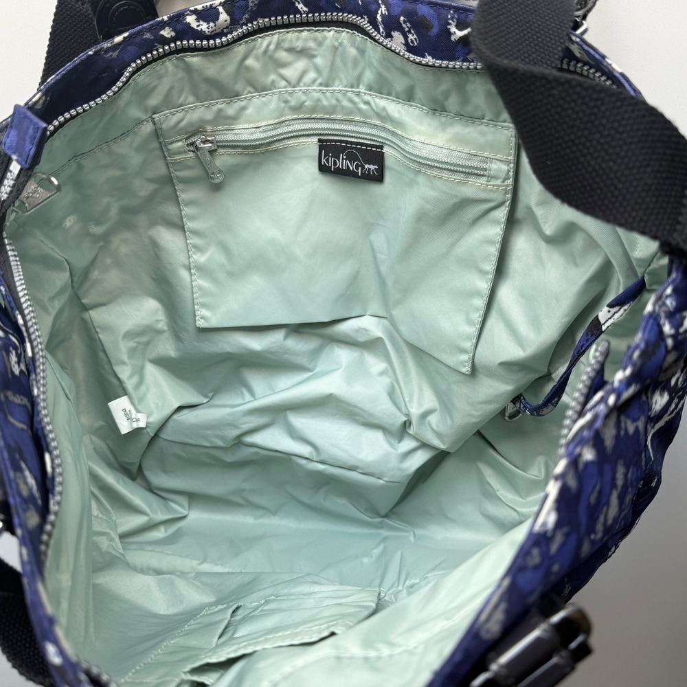 Kipling Adara Ripple Print Monkey Charm Blue Black Top Zip Shoulder Tote Bag‎ - Picture 6 of 10